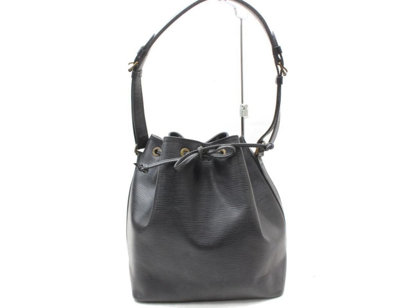 Louis Vuitton Bucket Noir Petit Noe Drawstring Hobo 869471 Black Leather Shoulder Bag