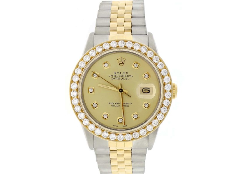 Rolex Datejust 2-Tone 18K Yellow Gold & Stainless Steel 36MM Automatic Jubilee Mens Watch w/Diamond Bezel/Dial
