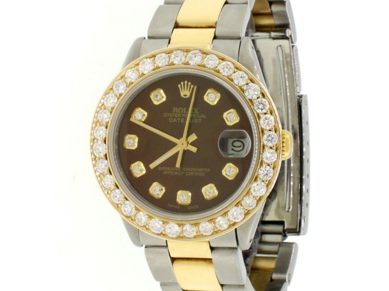 Rolex Datejust 31mm Yellow Gold/Steel Oyster Watch w/2.25Ct Diamond Bezel