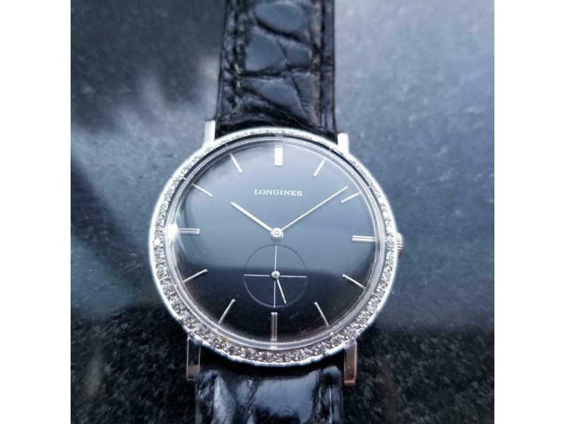Longines 18k White Gold 1960s Midsize 32mm Diamond Dress Watch Swiss Watch LV65