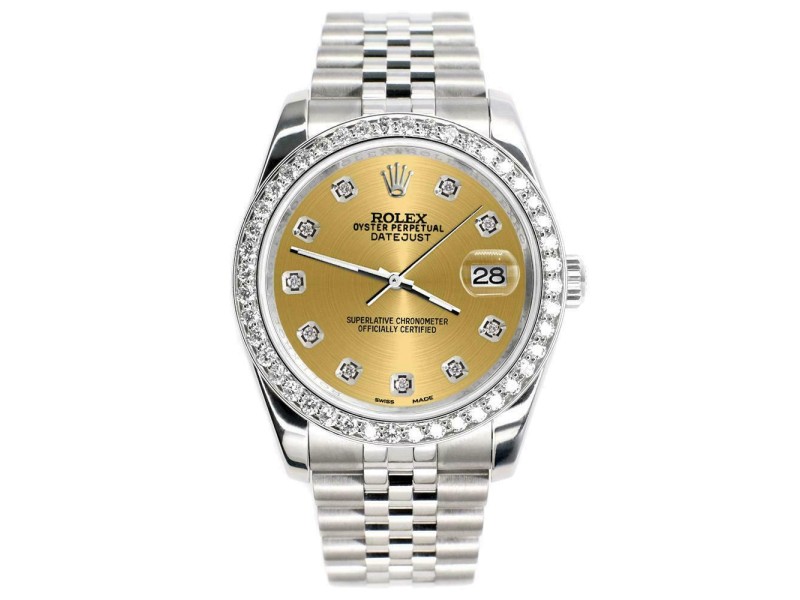 Rolex Datejust 116200 36mm 1.85ct Diamond Bezel/Champagne Dial Steel Watch
