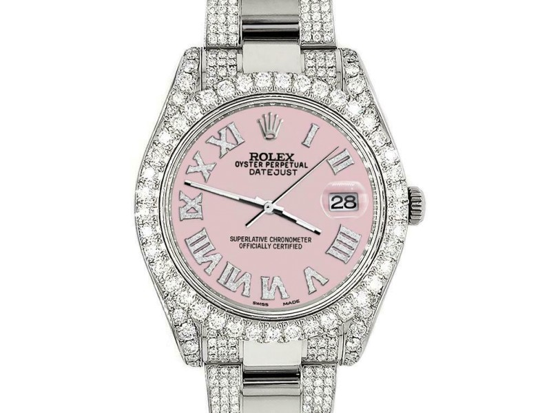 Rolex Datejust II 41mm Diamond Bezel/Lugs/Bracelet/Orchid Pink Roman Dial Watch 