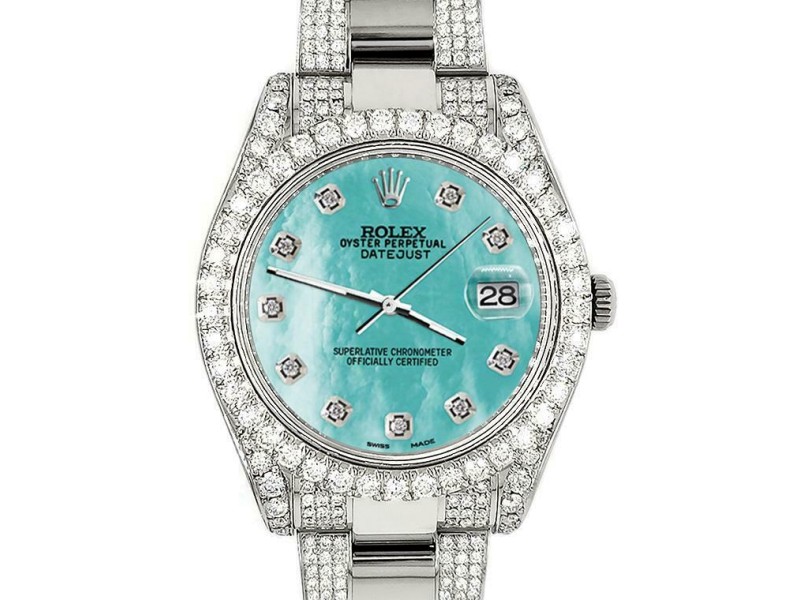 Rolex Datejust II 41mm Diamond Bezel/Lugs/Bracelet/Aquamarine MOP Dial Watch