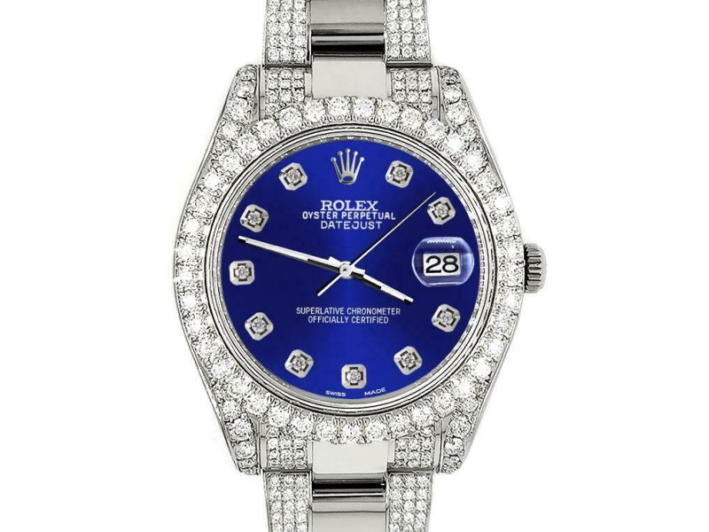 Rolex Datejust II 41mm Diamond Bezel/Lugs/Bracelet/Navy Blue Diamond Dial Watch