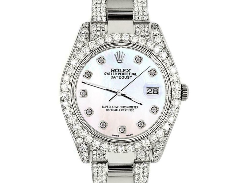 Rolex Datejust II 41mm Diamond Bezel/Lugs/Bracelet/White Pearl Dial Watch