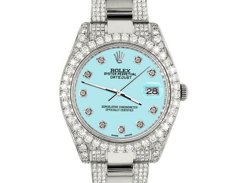 Rolex Datejust II 41mm Diamond Bezel/Lugs/Bracelet/Aqua Blue Diamond Dial Watch
