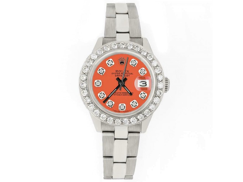 Rolex Datejust 26mm Steel Watch 1.3ct Diamond Bezel/Tiger Organge Diamond Dial