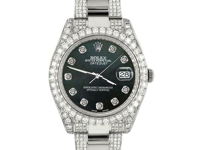 Rolex Datejust II 41mm Diamond Bezel/Case/Bracelet/BlackMOP Dial Watch BoxPapers