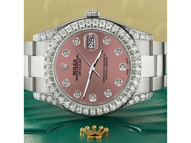 Rolex Datejust II 41mm 4.5CT Diamond Bezel/Lugs/Salmon Dial Watch 