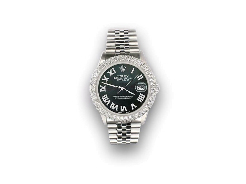 Rolex Datejust 36mm 4.6ct Dome Diamond Bezel/Black MOP Roman Dial Steel Watch