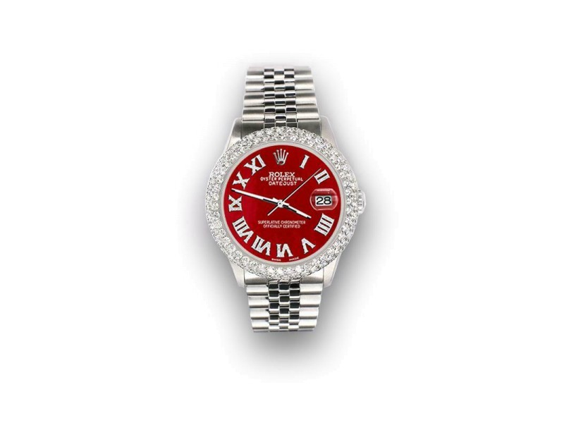 Rolex Datejust 36mm 4.6ct Dome Diamond Bezel/Red MOP Roman Dial Steel Watch