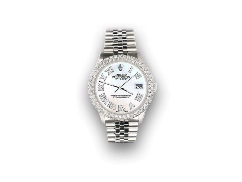 Rolex Datejust 36mm 4.6ct Dome Diamond Bezel/White MOP Roman Dial Steel Watch