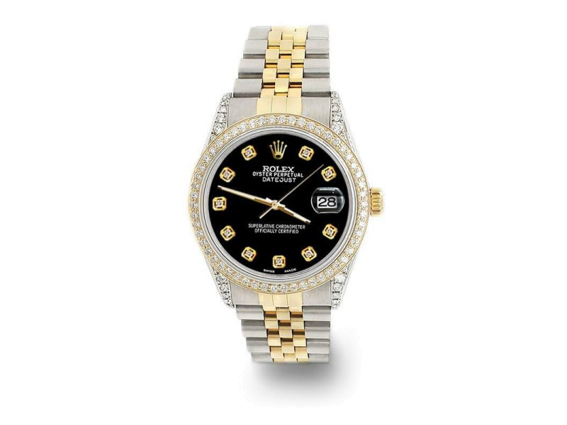 Rolex Datejust 2-Tone 36mm 1.4ct Diamond Bezel/Lugs/Black Dial Jubilee Watch