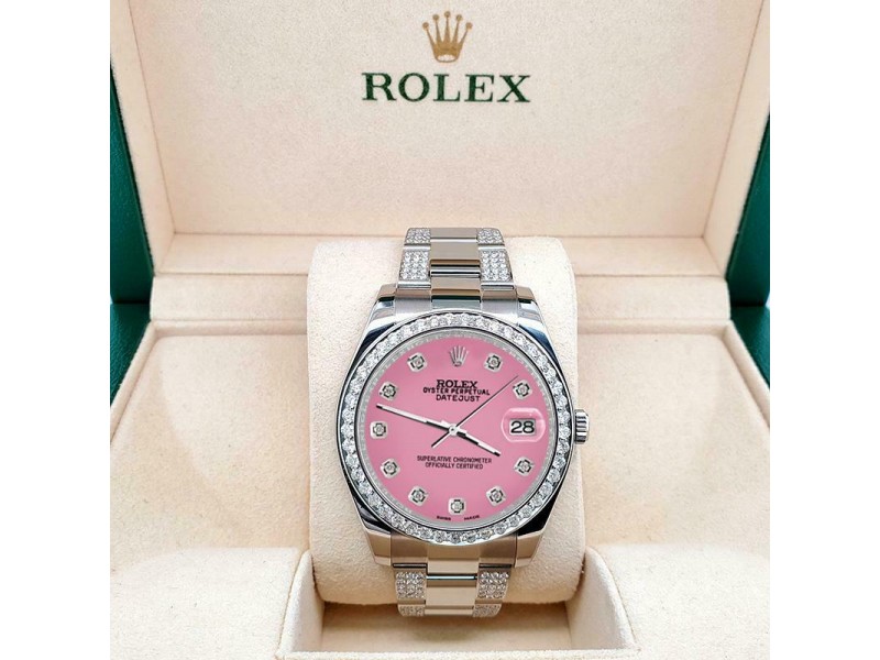 Rolex Datejust II 41mm 5ct Diamond Bezel/Bracelet/Hot Pink Dial Watch 116300
