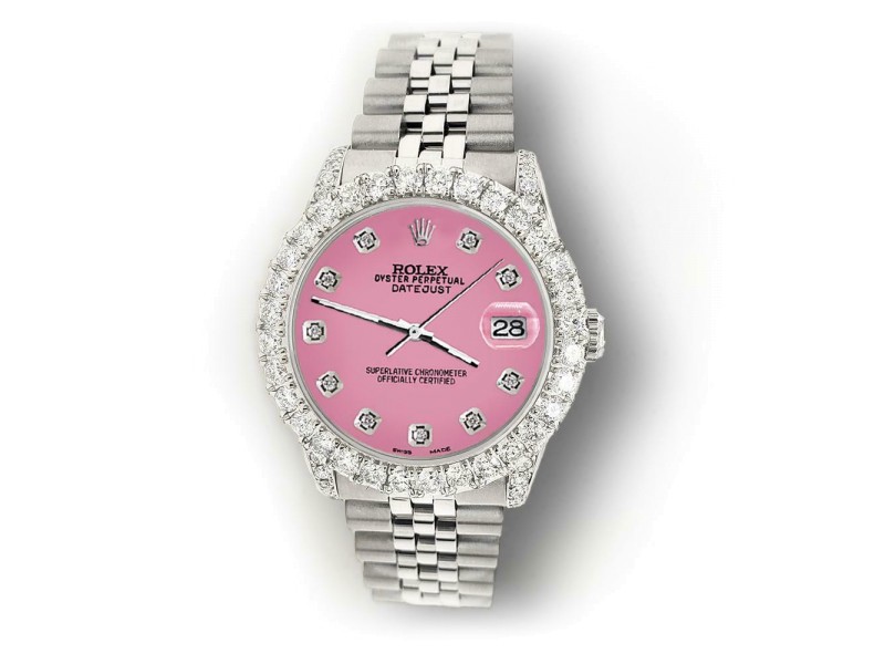 Rolex Datejust 31mm 2.95ct Diamond Bezel/Lugs/Hot Pink Dial Steel Midsize Watch