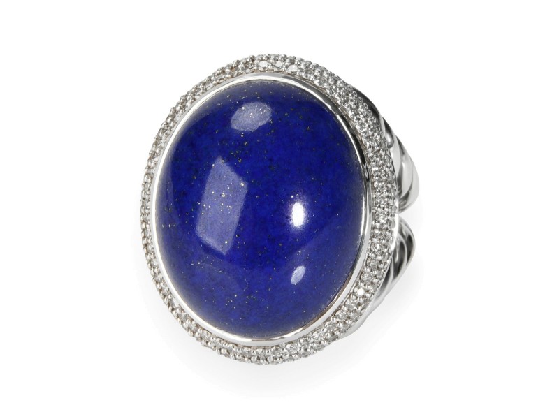 David Yurman Albion Lapis Lazuli Diamond Ring in  Sterling Silver 0.75 C