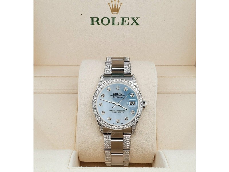 Rolex Datejust 31mm 3.5ct Diamond Bezel/Lugs/Bracelet/Sky Blue MOP Dial Watch