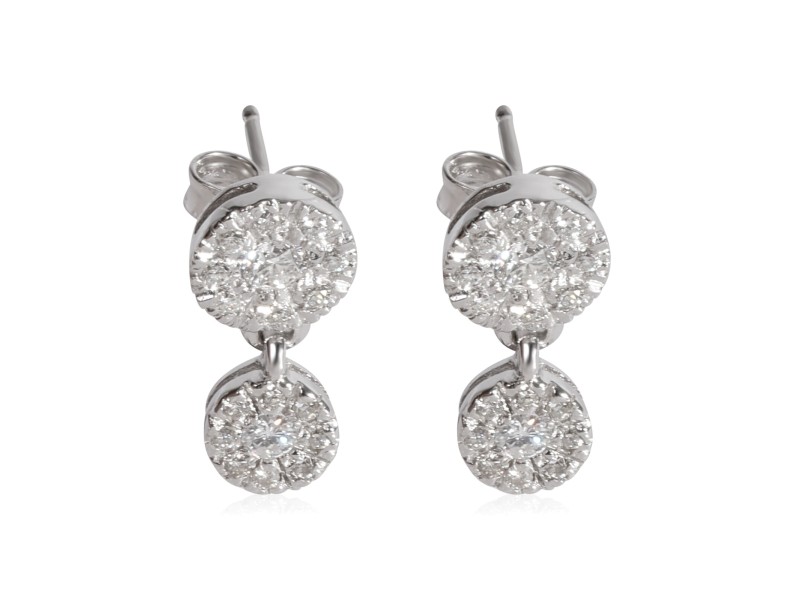 Diamond Cluster Drop Earrings in 14k White Gold 0.75 CTW