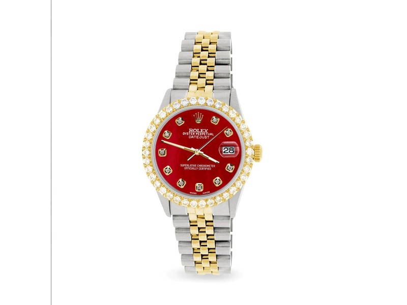 Rolex Datejust 36mm 2-Tone Watch 3.05ct Diamond Bezel/Red MOP Diamond Dial