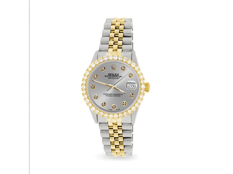 Rolex Datejust 36mm 2-Tone Watch 3.05ct Diamond Bezel/Gray Diamond Dial