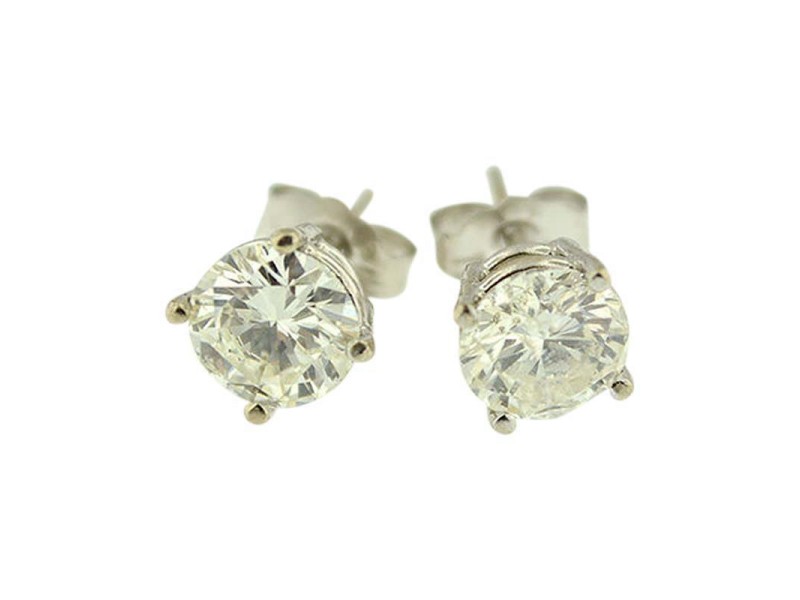 14K White Gold Round Natural 1.52 ct Diamond Stud Earrings 
