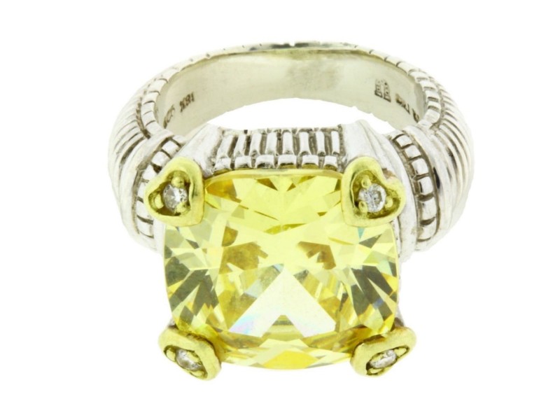 Judith Ripka 18K Yellow Gold And Sterling Silver Diamond & Canary Crystal Ring