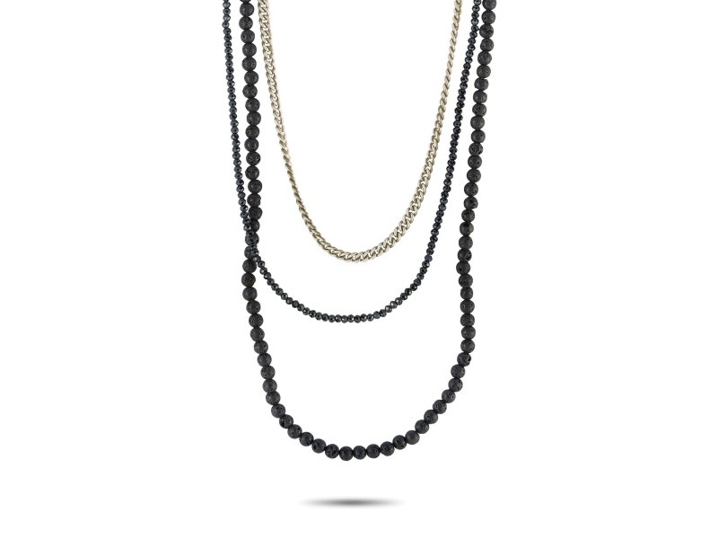 King Baby Lava Rock Spinel Tripple Strand Necklace