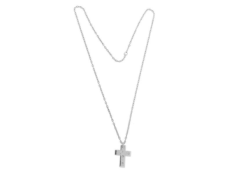 Tiffany & Co Diamond Large Etoile Cross Necklace 18K White Gold