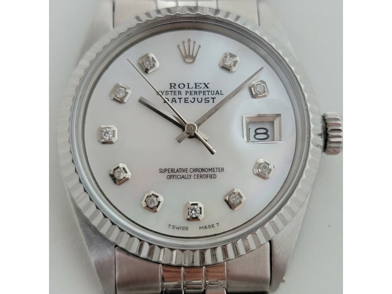 Mens Rolex Oyster Datejust Ref 1601 36mm 18k SS Automatic MOP Dial 