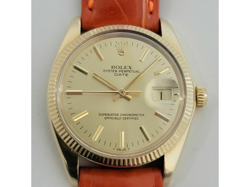 Mens Rolex Oyster Perpetual Date  35mm 14k Gold Automatic 1970s Swiss RJC192