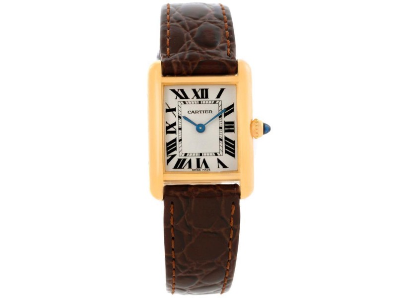 Cartier W1529856 Tank Louis 18K Yellow Gold Brown Strap Small Watch 
