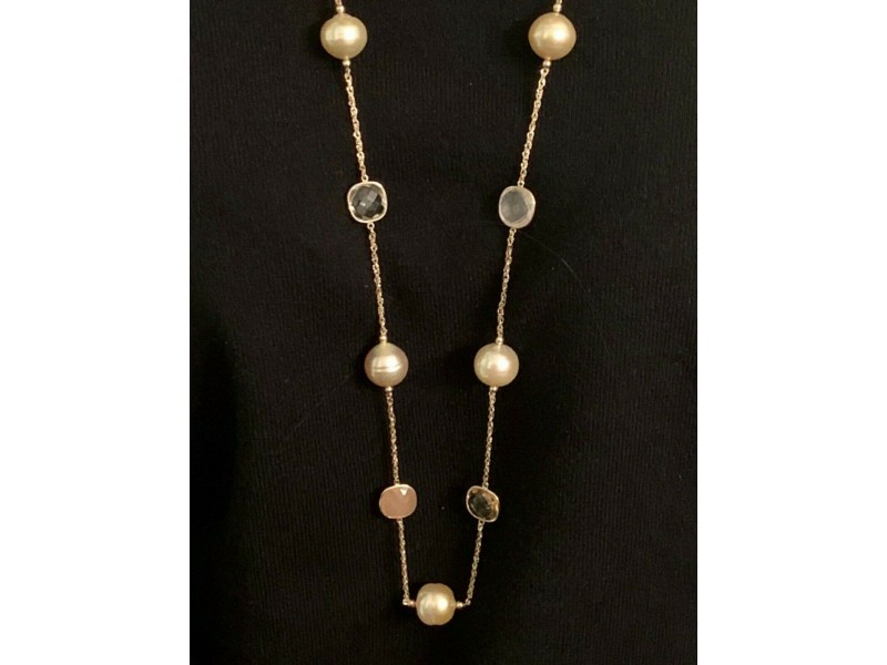South Sea Pearl Quartz Necklace 14k Gold 14.6 mm 