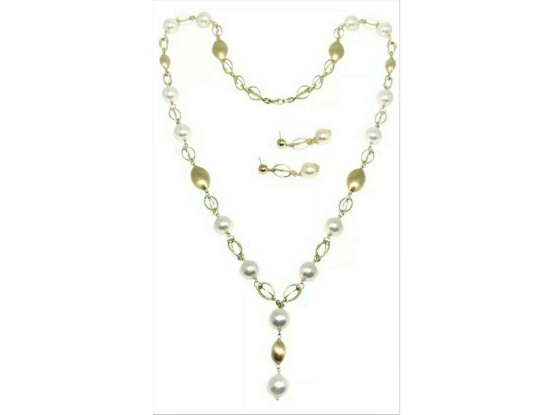 Akoya Pearl Necklace Earrings Set 9.8 mm 25.5" 14k Gold Certified $9,500 715357