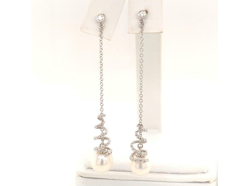 Diamond Akoya Pearl Earrings 14 KT Gold Certified $999 013431