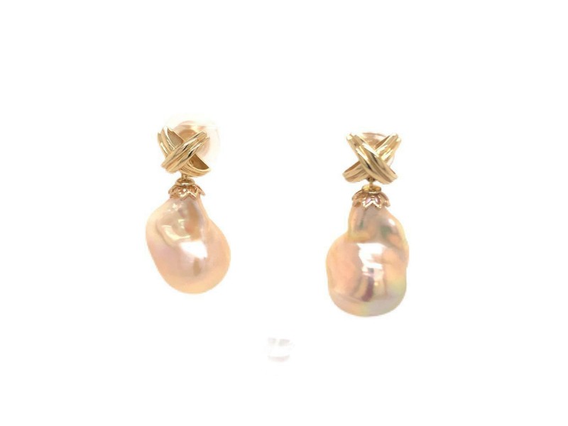 Freshwater Pearl Earrings 14k Yellow Gold 25 mm Certified $1,290 920920