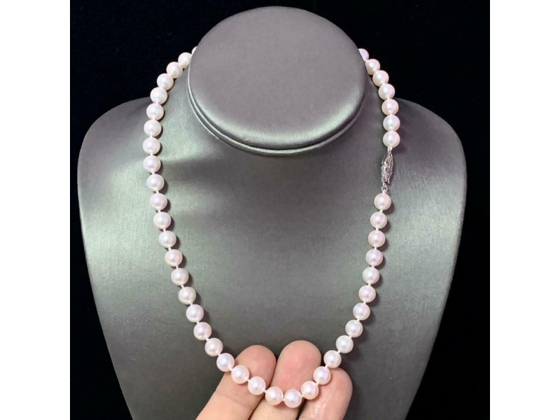 Akoya Pearl Necklace 14k White Gold 18" 8 mm Certified $3,990 110697
