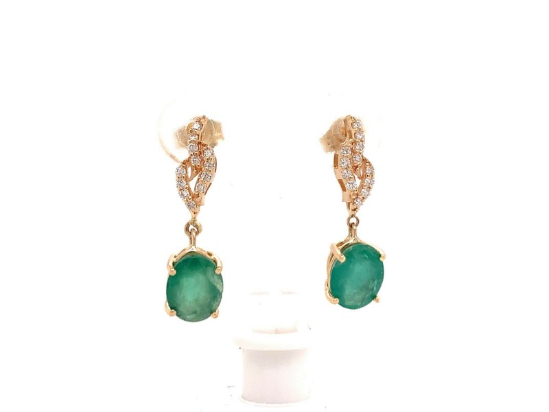 Natural Emerald Diamond Earrings 14k YG 1.97 TCW Certified $3,950 018694