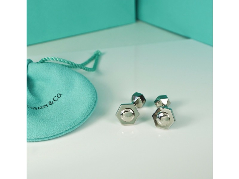Tiffany & Co. RARE Picasso Hexagon Stainless Steel Cufflinks Cuff Links- RETIRED