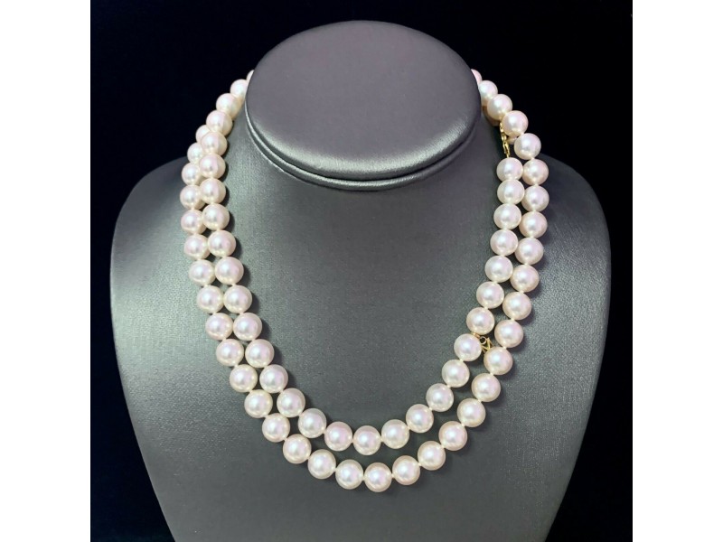Mikimoto Estate Akoya Pearl Necklace 18k Gold 9 mm Certified $98,000 M98000