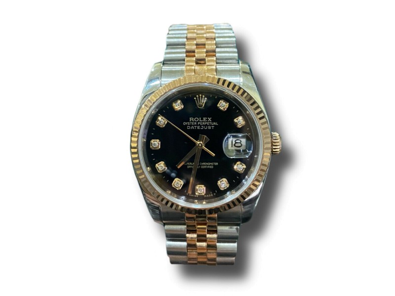 Rolex Datejust 36mm 18k Rose Gold /Steel Black Diamond Dial 