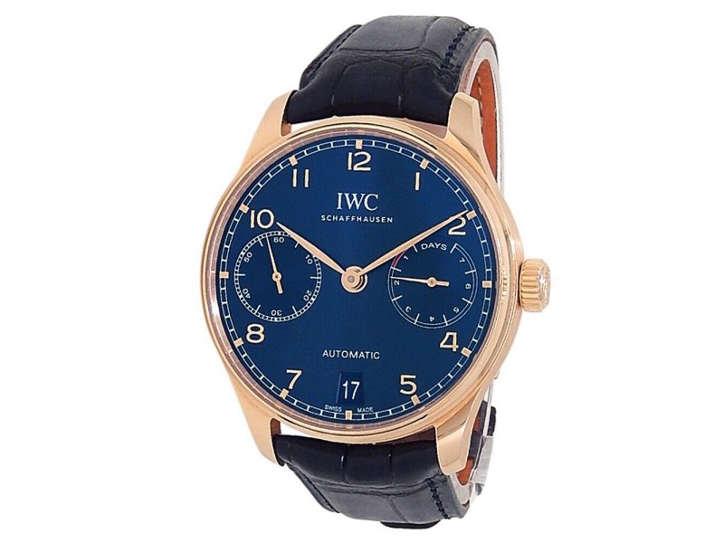 IWC Portugieser 18k Rose Gold Blue Leather Automatic Blue Men's Watch