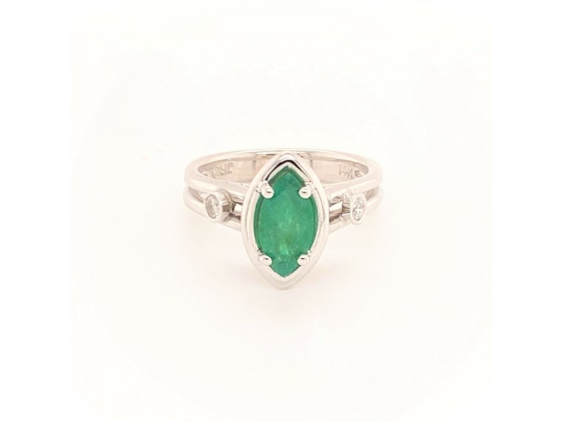 Diamond Emerald Ring 14k White Gold 0.94 TCW Certified $2,450 913616