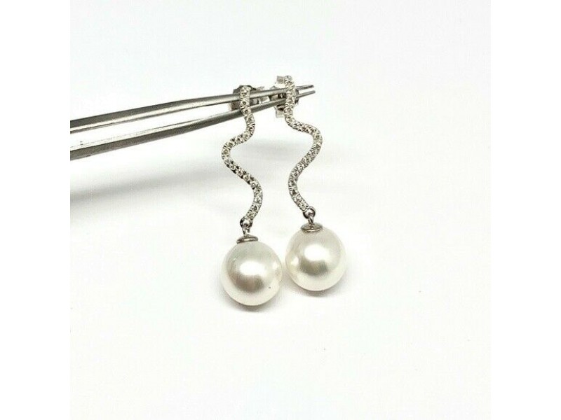 Diamond South Sea Pearl Earrings 14k Gold 11.00 mm Certified $4,950 913484