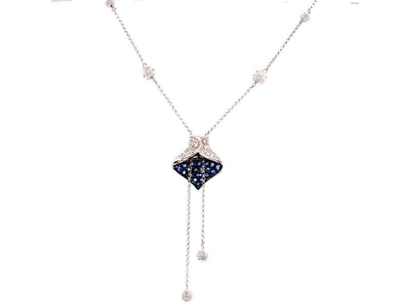 Diamond Sapphire Necklace 1.30 CTW Women Certified