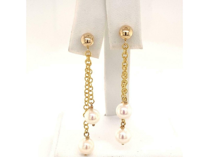 Akoya Pearl Earrings 14 KT Gold 6.37 mm Certified $890 013384