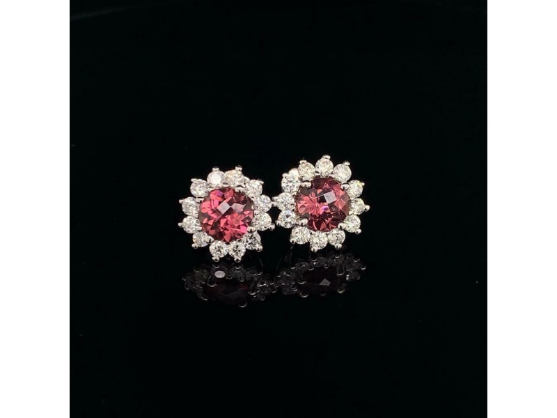 Rubellite Tourmaline Diamond Earrings 14k WG 2.55 TCW Certified $4,950 017969