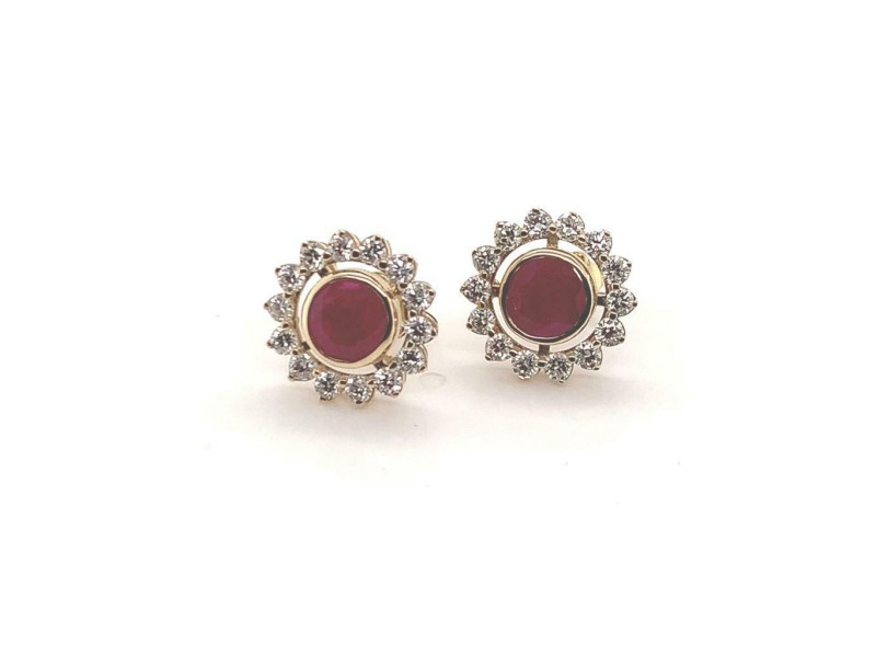 Diamond Ruby Stud Earrings 14k YG 2.07 TCW Certified $5,250 018669