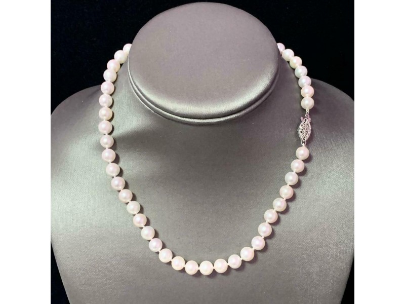Akoya Pearl Necklace 14k White Gold 16" 7.5 mm Certified $2,950 110695