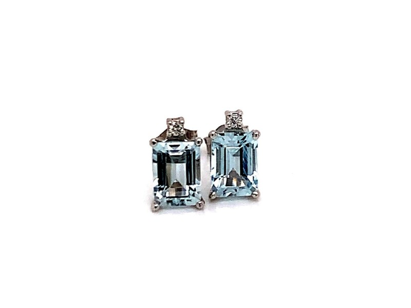Natural Aquamarine Diamond Earrings 14k WG 1.84 TCW Certified $1,490 018716