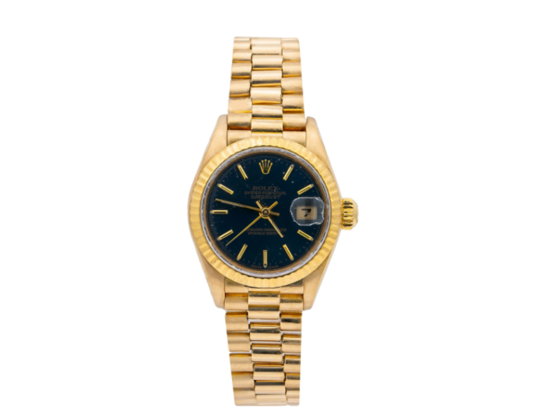 ROLEX LADY-DATEJUST 69178 26MM BLACK DIAL WITH YELLOW GOLD PRESIDENT BRACELET